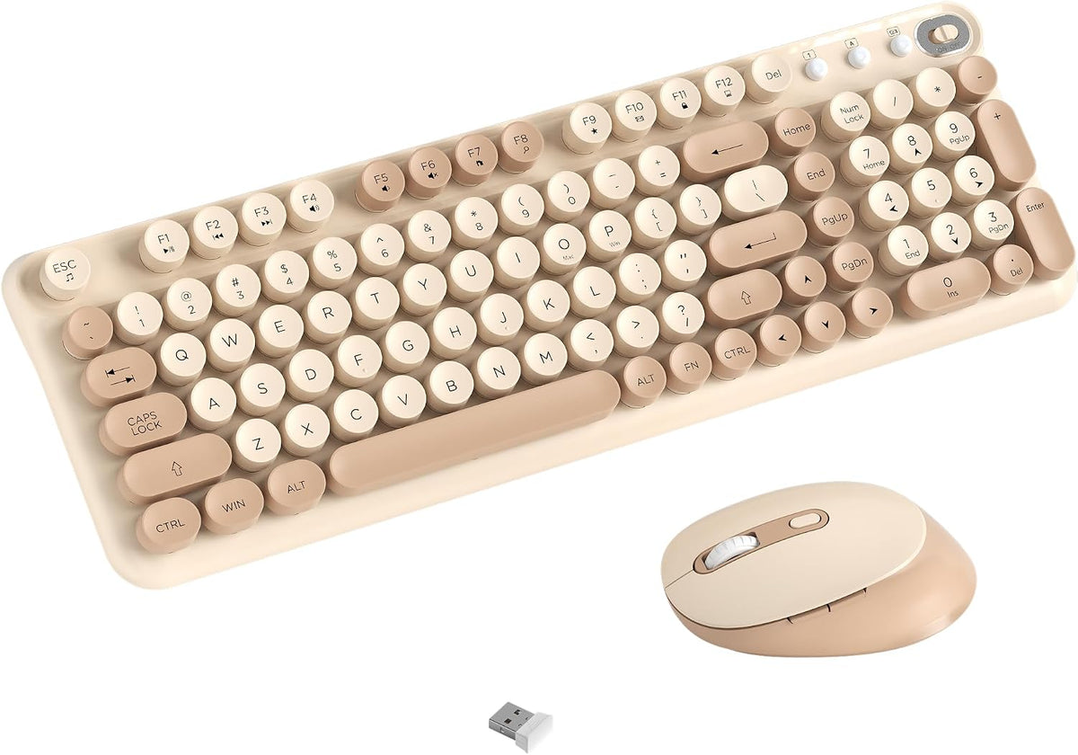 Colorful Wireless Keyboard and Mouse Combo (Milk Tea)