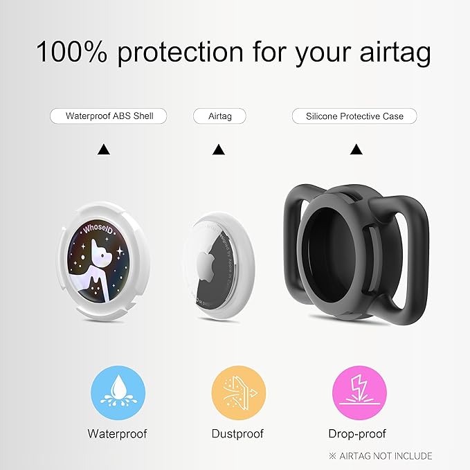 Waterproof Airtag Dog Collar Holder, Silicone & ABS Airtag Holder for Dog & Cat Collars, Ultra-Durable, Lightweight and Protective Airtag Case (Black&Rose-1, Regular)