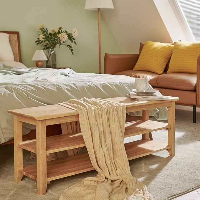 XKZG Storage Bench Wooden Shoe Rack Bench Simple Style Wood Entryway Bench