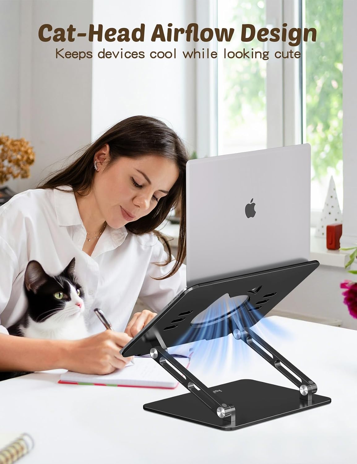 Aoviho Laptop Stand for Desk, Adjustable Foldable Aluminum Laptop Riser for 10–17.3 Inch Laptops – Sturdy Ergonomic Computer Holder, Supports Up to 22 lb, Cooling Vent, Black