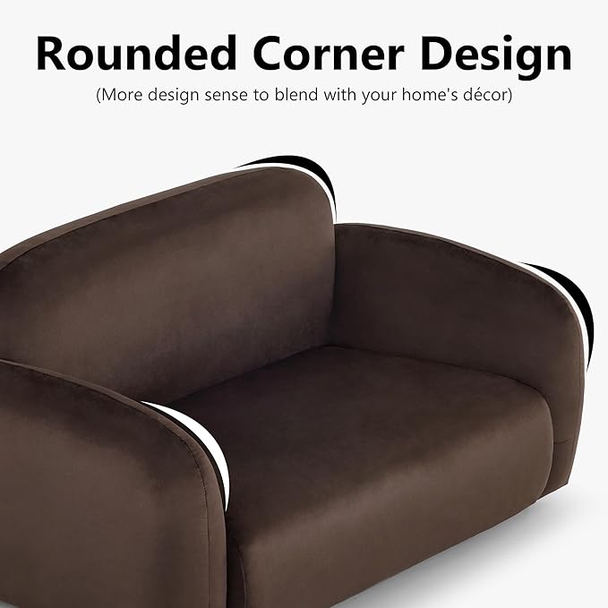 Lovupet Dog Couch with Rounded Corner Design and Anti-Slip Feet, Modern Pet Sofa for Small Medium Dogs, 5967 (Brown)