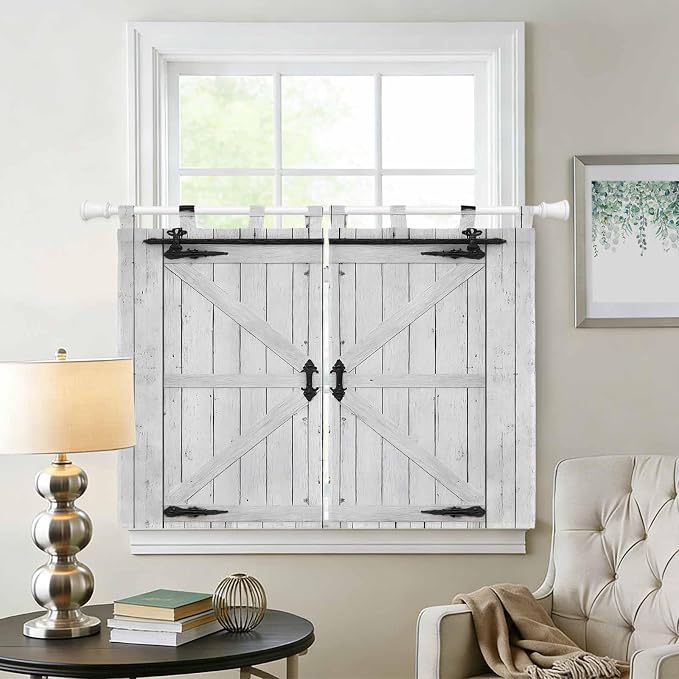 Farmhouse Wood Grain Bedroom Curtains 63 Inch Length, Window Curtains Tab Top