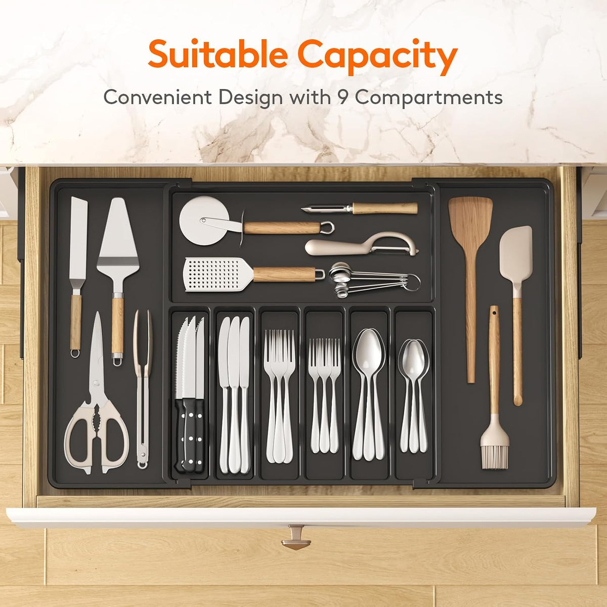 Lifewit Extra Large Silverware Drawer Organizer, Expandable Utensil Tray