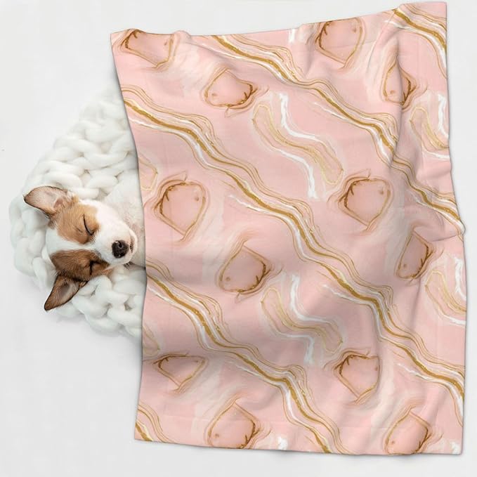 Two Sided Plush Pet Blanket for Crates Carriers Home Use, Pink Tie Dye Marble Texture, Reversible Throw with Cozy Dot Fabric and Silky Reverse for Small Large Pets