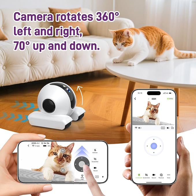 BABORUI Pet Camera Robot with 1080P HD Video, Two-Way Audio, Motion Tracking | Smart Pet Monitor with Night Vision, App Control, and Voice Interaction | Ideal for Dogs & Cats