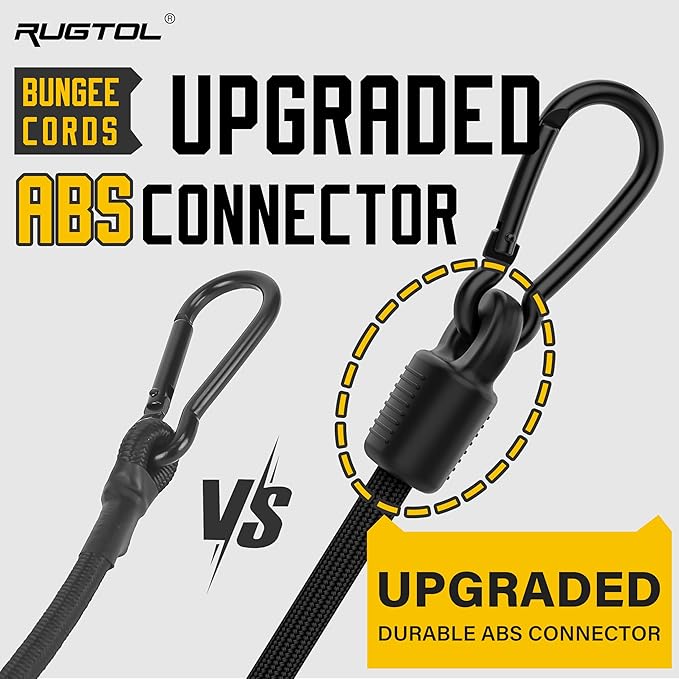 Adjustable Bungee Cords with Hooks, 6 Pack Heavy Duty Outdoor Carabiner Bungee Cord, Black Super Elastic Bungee Straps Easily Adjust from 7" to 48", Great for Cargo, Camping, Bike Racks, Tents