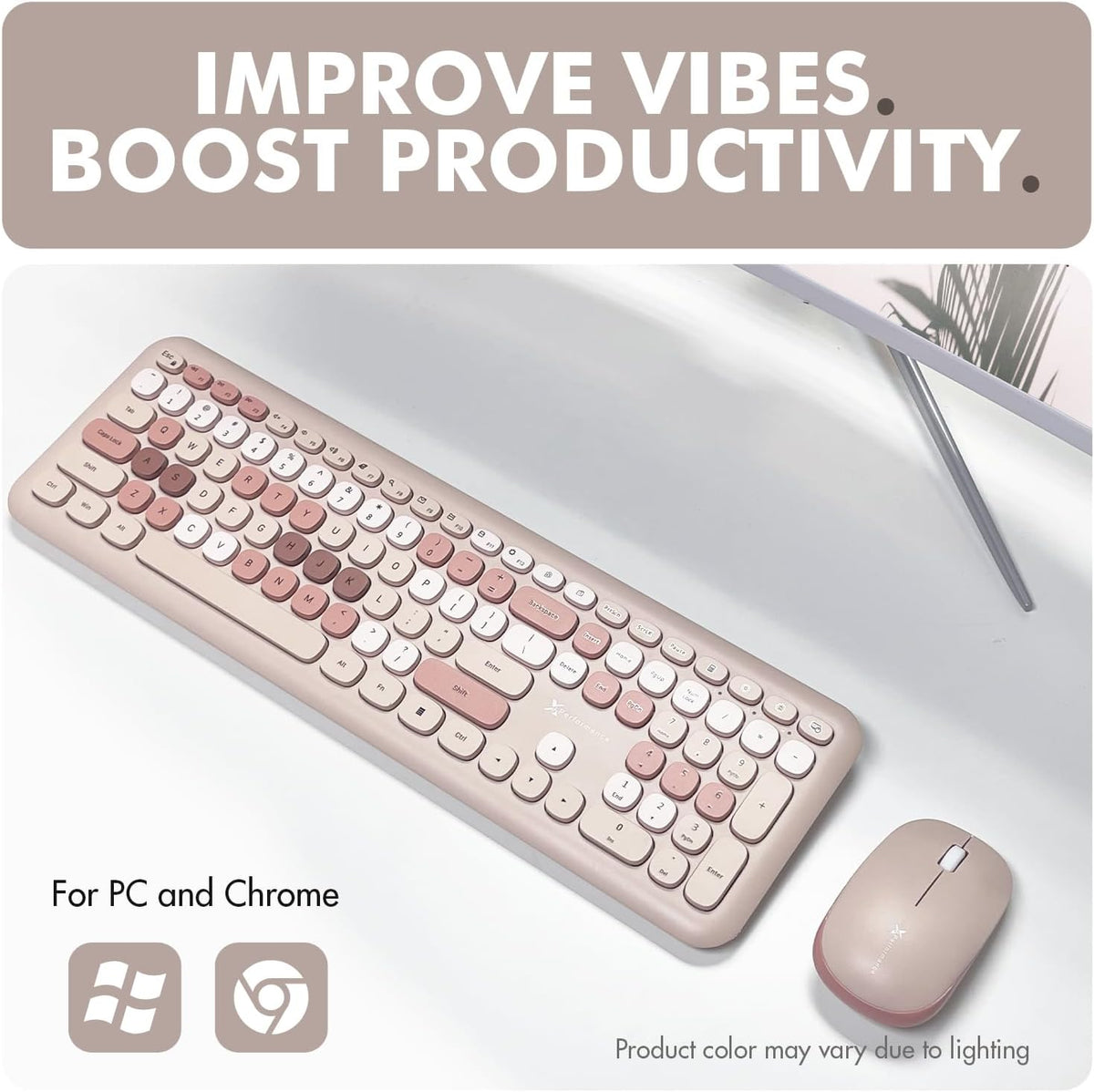 X9 Colorful Keyboard and Mouse Wireless - 2.4G Aesthetic Wireless Keyboard and Mouse Combo with Bubble Keys - Cute Typewriter Keyboard and Mouse for Computer PC Laptop Windows & Chrome (Brown)