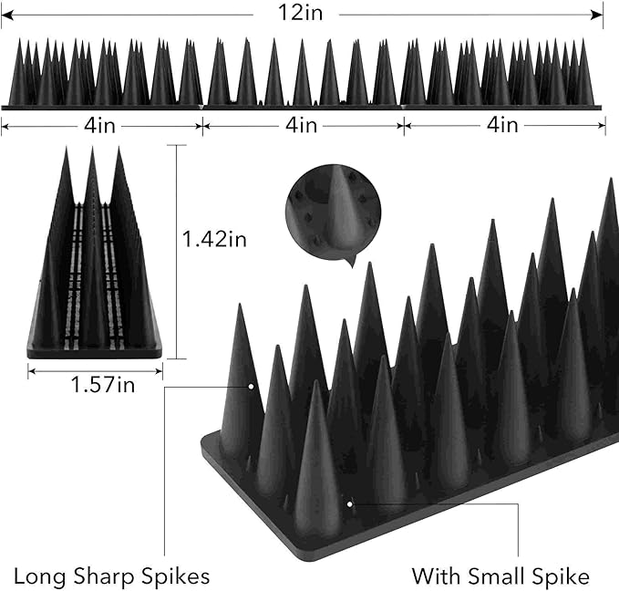 CIIC Bird Spikes, 30 Pack Pigeon Squirrel Raccoon Cat Deterrent Spike Outside Anti Robin Defender Outdoor to Keep Birds Away Roof Fence Window Nest, Black