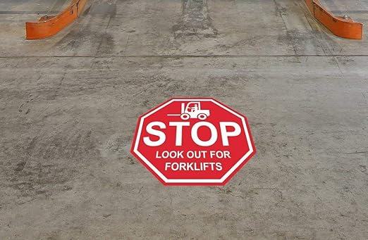 "Stop Look Out for Forklifts" - Laminated Vinyl Floor Sign by Graphical Warehouse - 5S Safety and Security Signage, Visual Communication Tool (38")