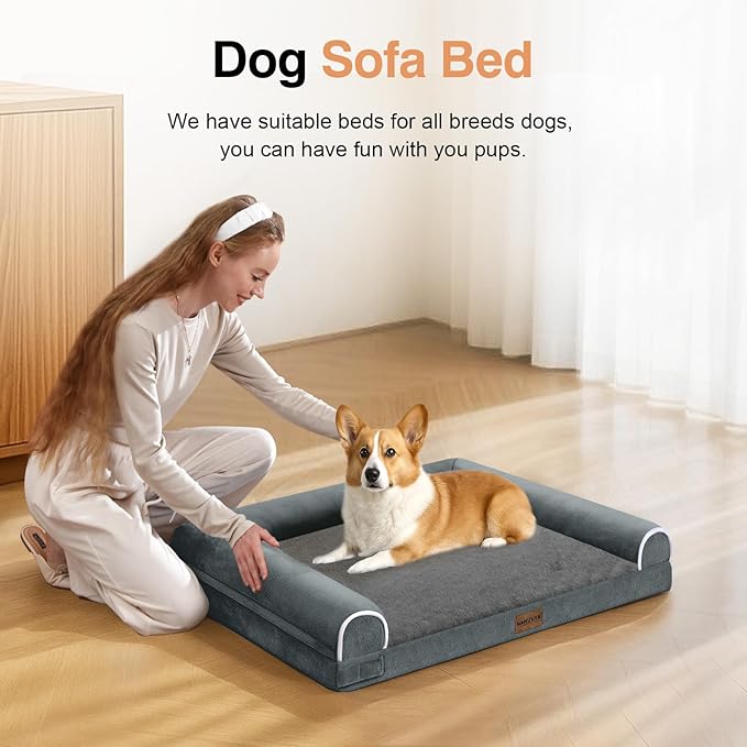 Medium Large Dog Bed Orthopedic Washable: Beds Bolster Medium Large Sized Dog Bed Egg Crate Foam Couch Sofa Waterproof with Removable Cover - Dark Grey