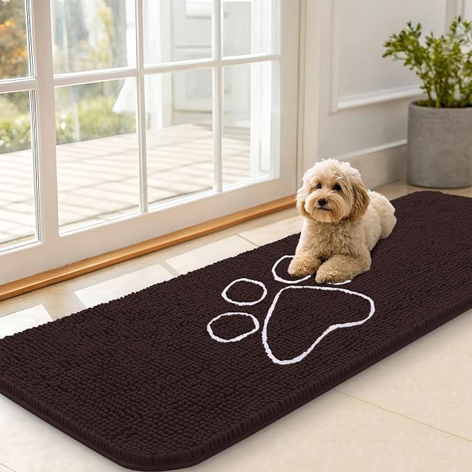 OLANLY Dog Door Mat for Muddy Paws 59x20, Paw Print Design, Absorbs Moisture