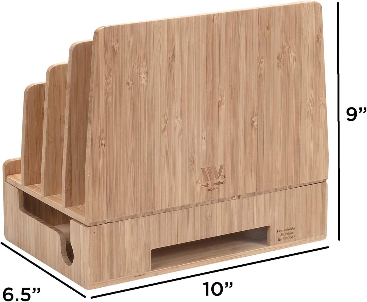MobileVision Bamboo Charging Station & Multi Device Organizer Slim Version for Smartphones, Tablets, and Laptops