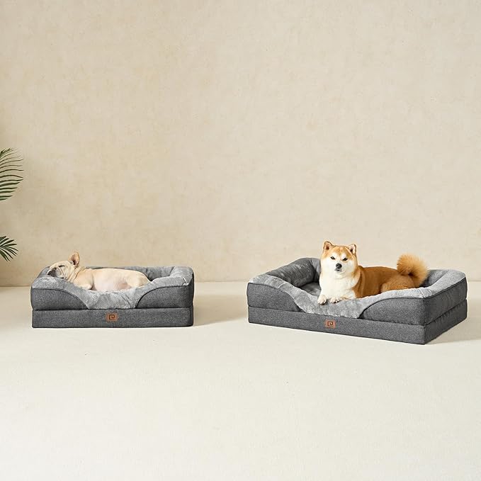EHEYCIGA Orthopedic Dog Bed for Large Sized Dog, 36x27x7 Inch Large Memory Foam Dog Couch Bed with Sides, Waterproof Liner & Washable Removable Cover, Bolster Pet Sofa, Grey