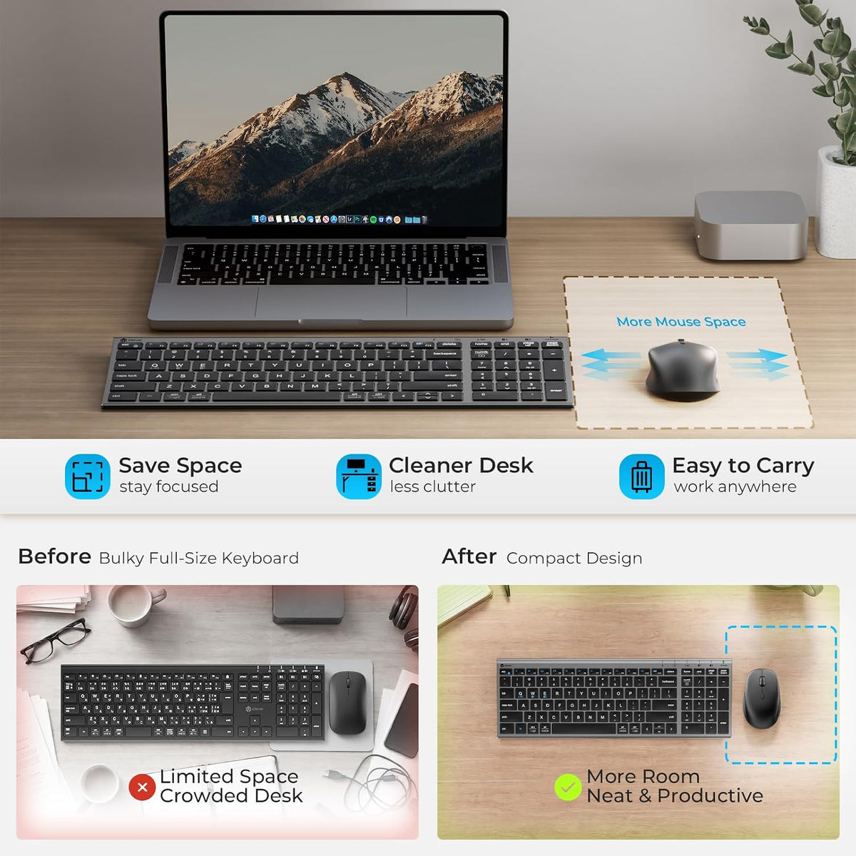 iClever DK05 Bluetooth Wireless Keyboard and Mouse Combo, Space Gray