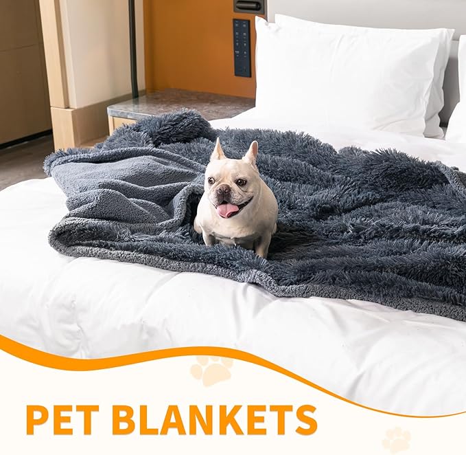 Pet Throw Blankets for Dogs Gray Cozy Waterproof Fluffy Long Faux Fur Dog Cat Calming Blanket for Couch Sofa Cover Furniture Protection, Gray XS-28x20in
