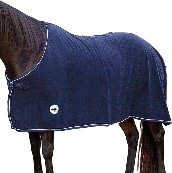 Jeffers Equine Elite Fleece Horse Cooler Blanket, 69 Inch – Soft, Adjustable Fit, Lightweight, Easy Care, Moisture Wicking Cooling Sheet with Surcingle for Post Exercise, Travel for Horses – Navy
