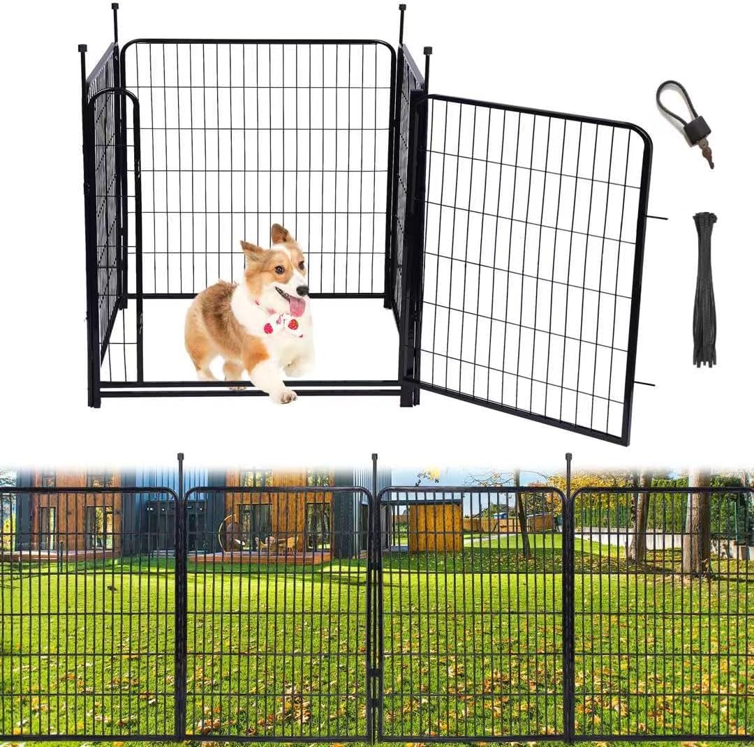 Tall Garden Fence,Wide Gate Low Threshold Fence for Garden, 36in(H) 4 Panels Total 8.9 Ft(L) Animal Barrier Fence,Flower Bed Fencing, Dog Fences Outdoor for Yard