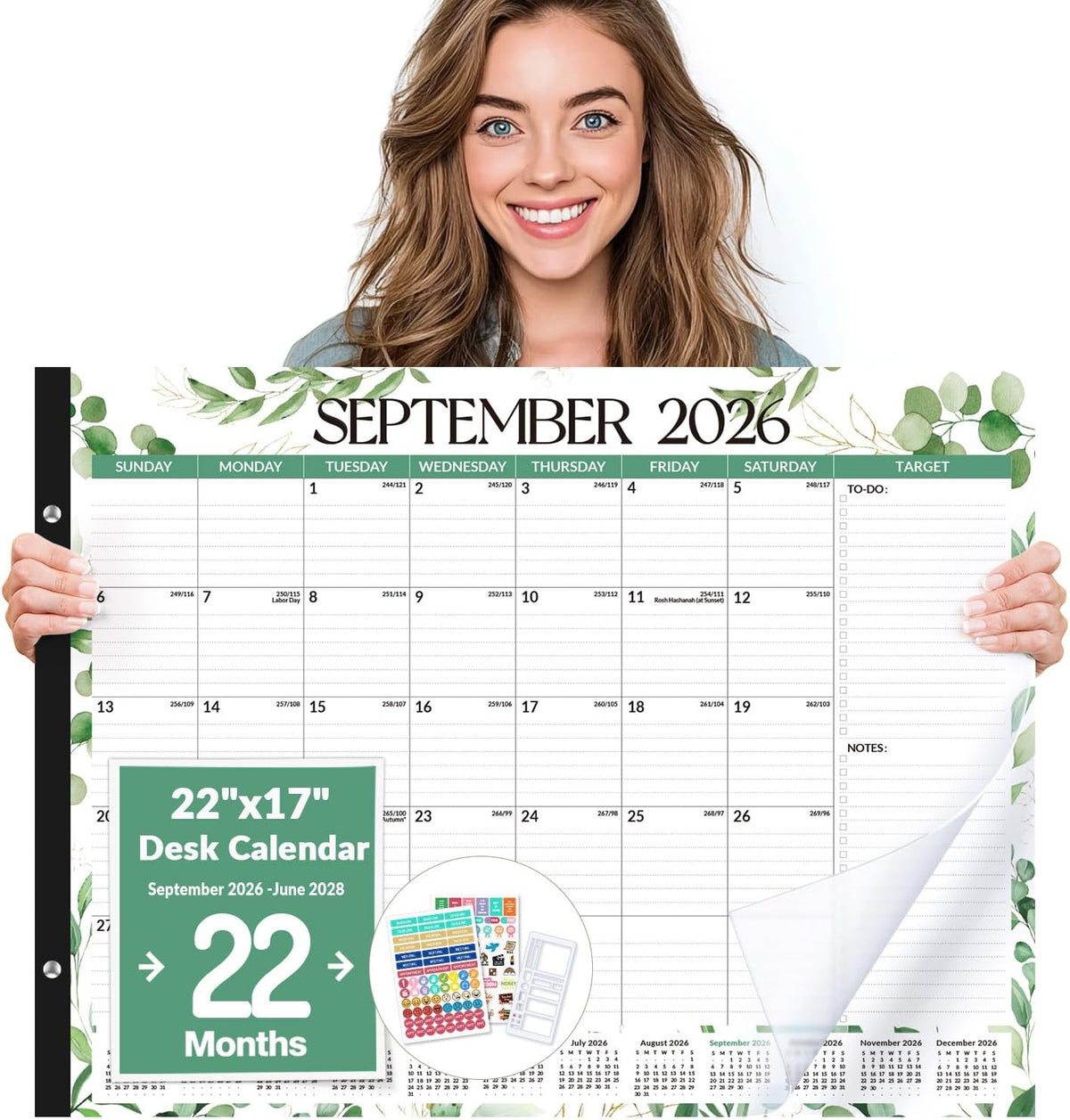 Forvencer 2027 Desk Calendar, Planner Sept 2026 - Jun 2028, 22 Month 22x17"