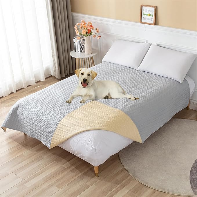 GIBZ Waterproof Dog Bed Cover Anti Slip Pet Furniture Protector Washable Blanket Large Soft Quilted Mat, Grey, 260x210cm