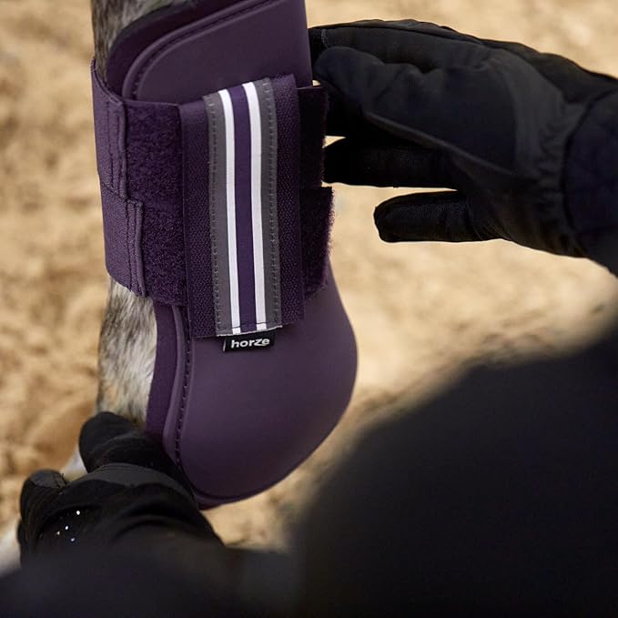 HORZE Adepto Open Front Tendon Boots | Durable Shell with Neoprene Lining - Blackcurrant Purple - Warmblood