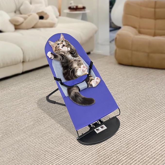 Pet Rocking Chair, Portable Foldable Pet Rocker Bed with 3-Level Height Adjustment, Pet Hammock for Small Dogs & Cats up to 33lbs, Breathable Mesh Hanging Bed with Safety Buckle (Purple)