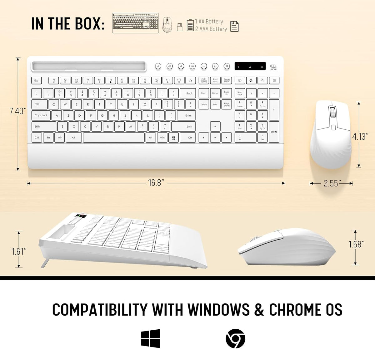 Trueque Wireless Keyboard and Mouse Combo, Full Size with Palm Rest