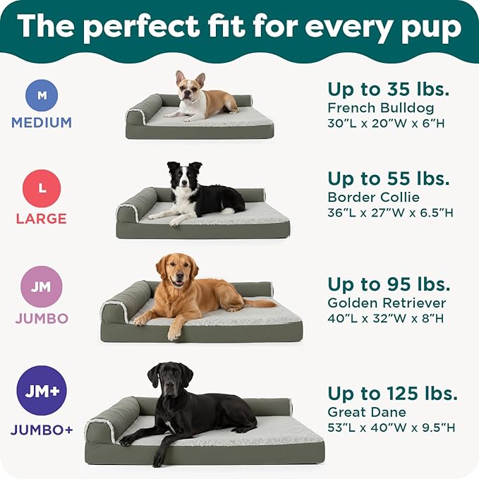 FurHaven Orthopedic Dog Bed for Medium Dogs, L-Shaped Chaise Mattress with Orthopedic Egg Crate & a Solid Orthopedic Foam Base for Joint Support, Washable Cover, Medium, Faux Fur & Suede, Stone Gray