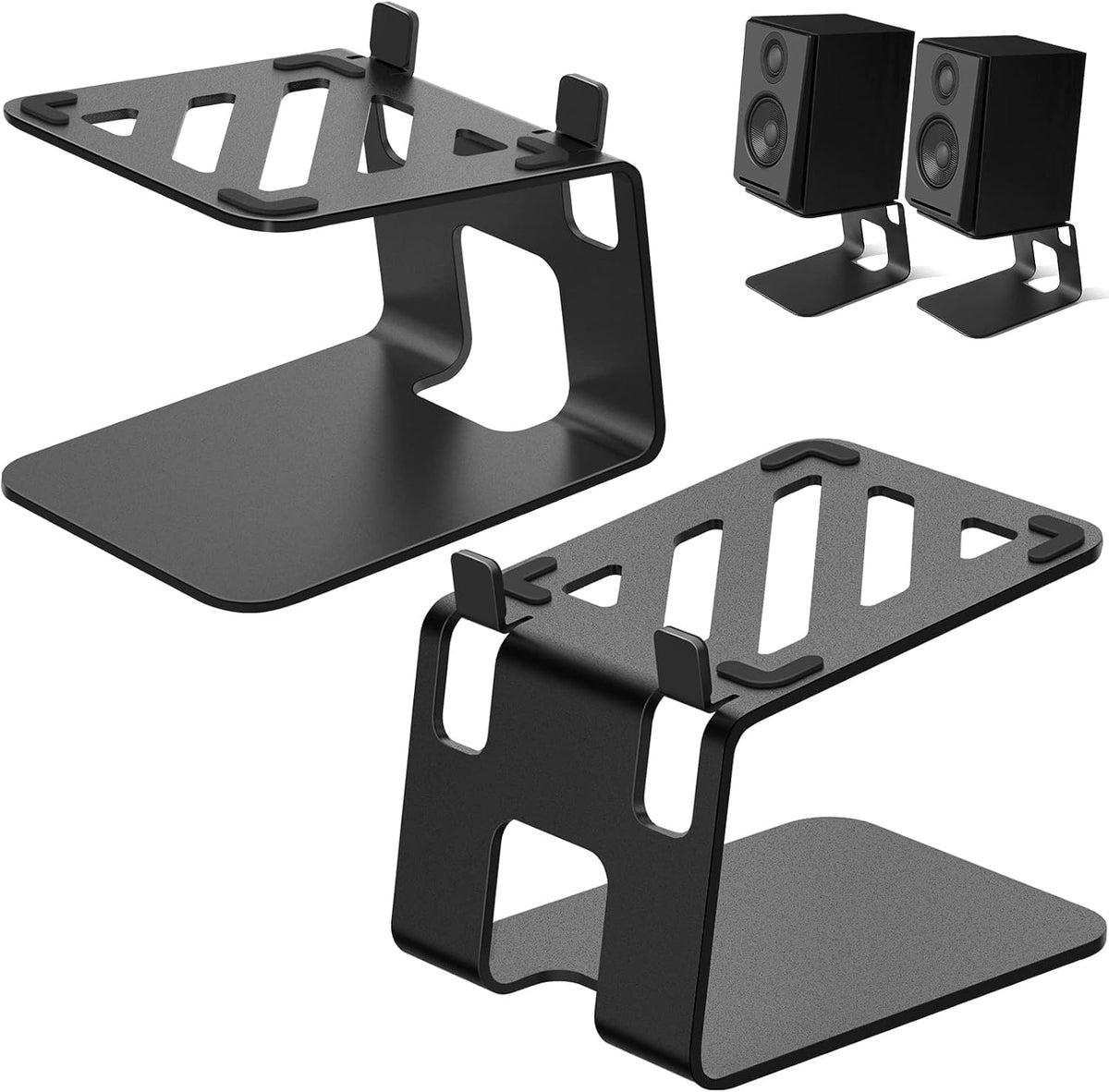 VAYDEER Desktop Speaker Stands with Vibration Absorption Pads, Metal Speaker Stands Pair Support Up to 40lbs,Bookshelf Speaker Stands for Better Audio Experience (7.09 x 5.51 x 5.12 inch)
