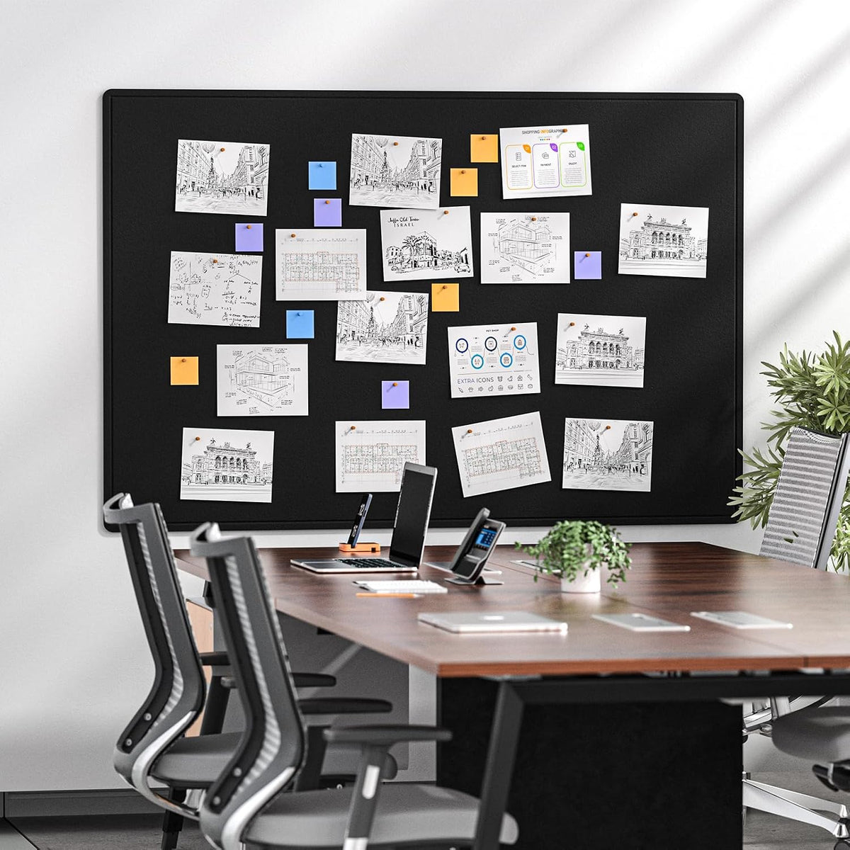 MaxGear Extra Large Bulletin Board 72" x 48", Foldable Felt Board Vision Board Supplies, Cork Board for Office, Home, School, Small Pin Boards for Walls Decorative Display Board Black