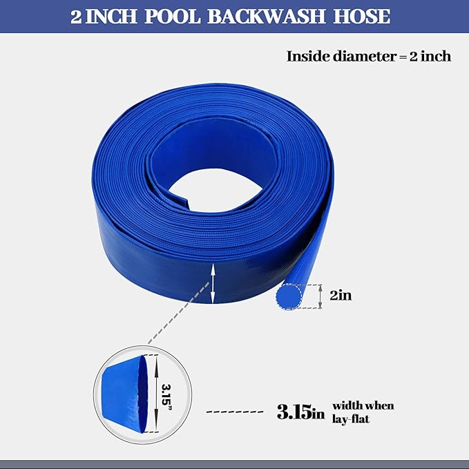 Eastrans 2" x 25 FT Pool Backwash Hose, Heavy Duty Flat Discharge Hose