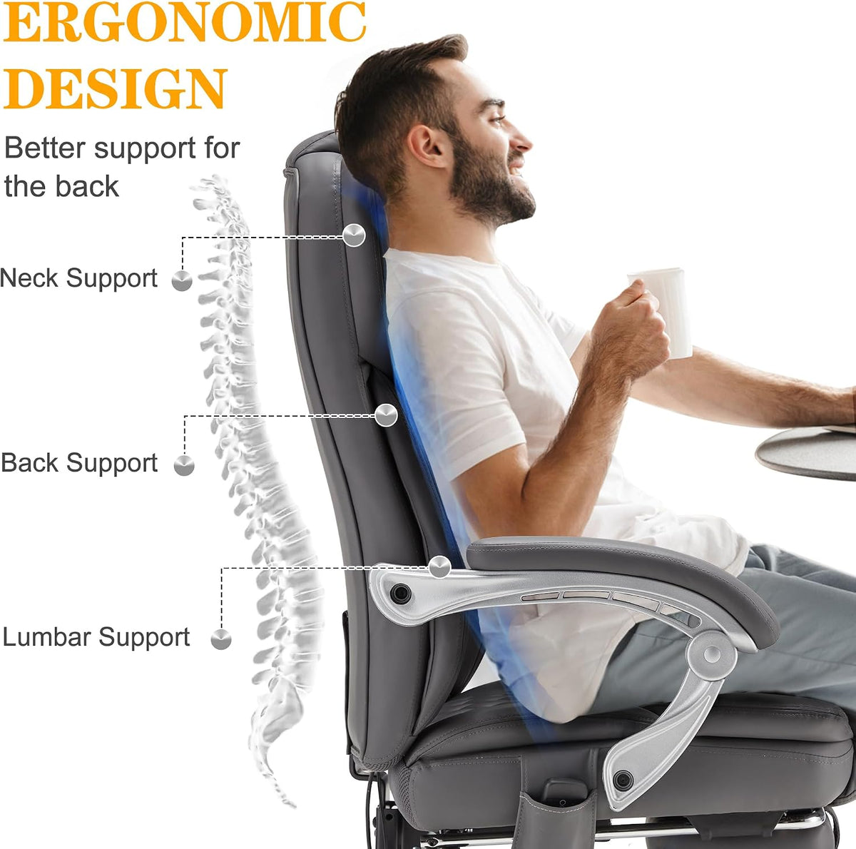 HOMREST Heated Massage Executive Office Chair with Footrest, Grey
