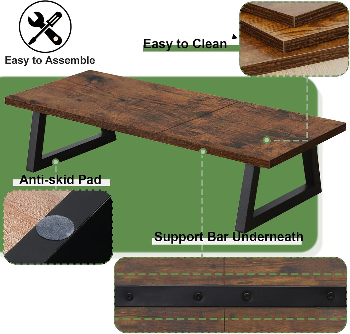 TEAMIX 24 inch Monitor Riser for Desk, Wood & Steel Computer/TV Stand Brown
