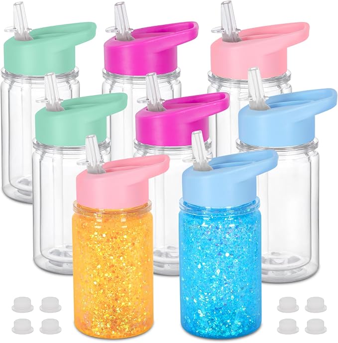 8 Pack 10 Oz Plastic Snow Globe Tumbler