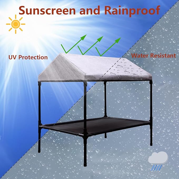 Elevated Dog Bed with Canopy, Outdoor Dog Bed with Removable Shade Tent for Small Medium Dogs, Breathable, Easy to Clean(36" x 25")