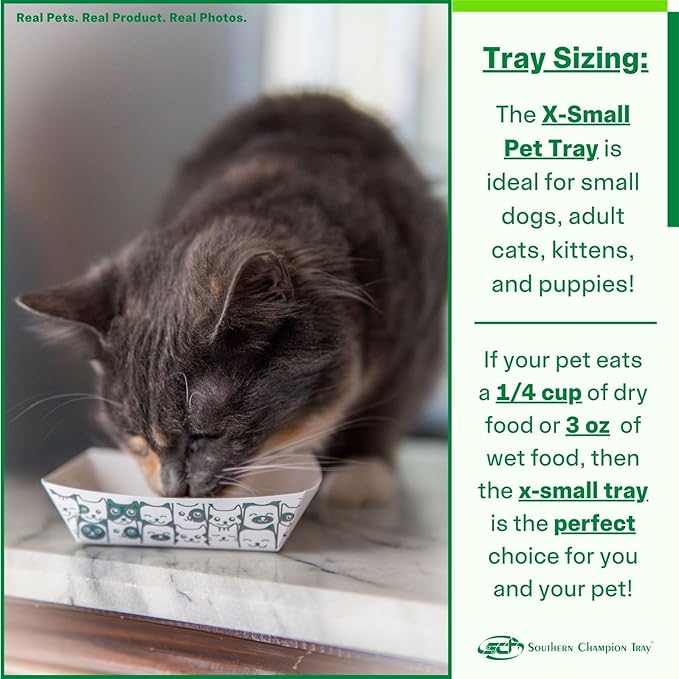 Southern Champion Tray, X-Small Disposable Pet Food Bowl, 1/4 Cup (100 Quantity) Pet Food Tray, Travel Pet Bowl, Feeding Kittens, Puppies, and Cats, Wet Food or Dry Food, and Treats, 3 oz Capacity