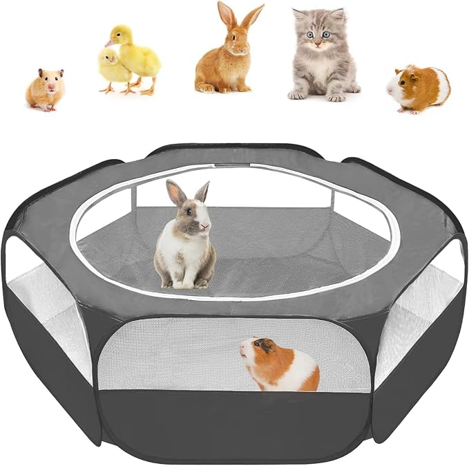 Amakunft Small Animal Pop-Up Playpen with Mesh Cover, 47'' x 23.6'' x 15'' Chicken Brooder Box, Play Pen Indoor Outdoor for Guinea Pigs, Bunny, Rabbits, Ferrets, Chinchillas, Kittens