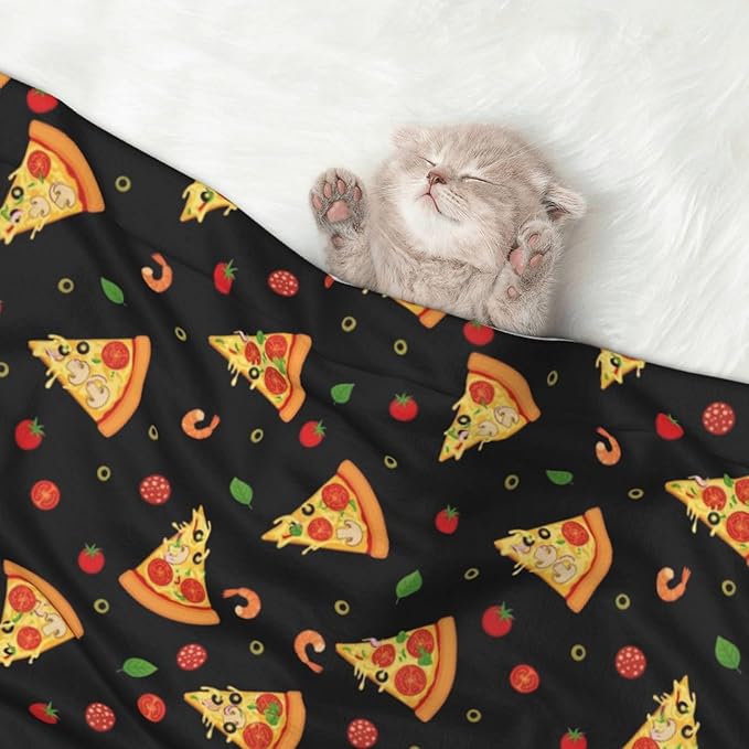 Two Sided Pet Cuddler Blanket for Anxiety Calming, Cartoon Pizza Slices, Reversible Plush Design with Bubble Dot Pattern Provides Familiar Surface Anywhere