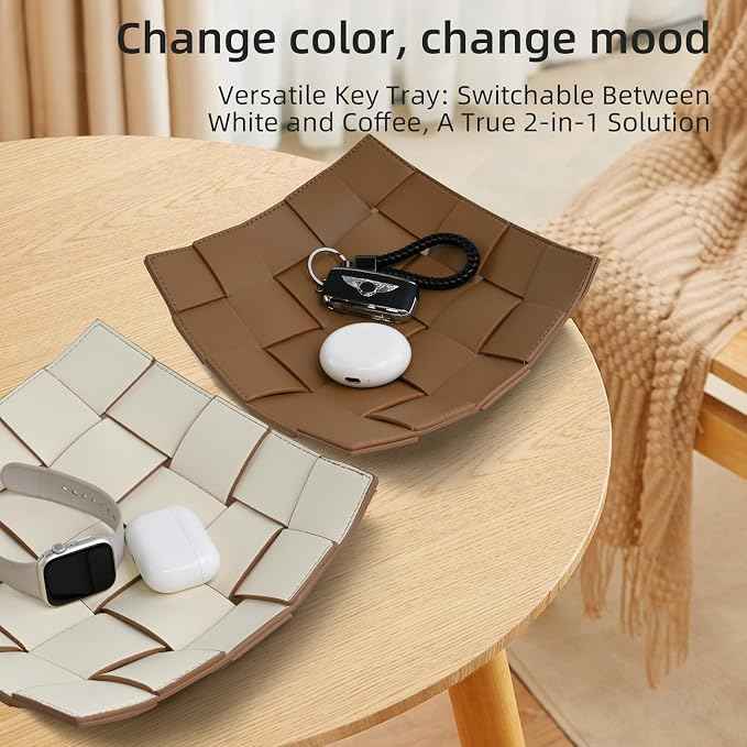 Valet Tray PU Leather Key Bowl for Men Women Entryway Table Nightstand Catchall