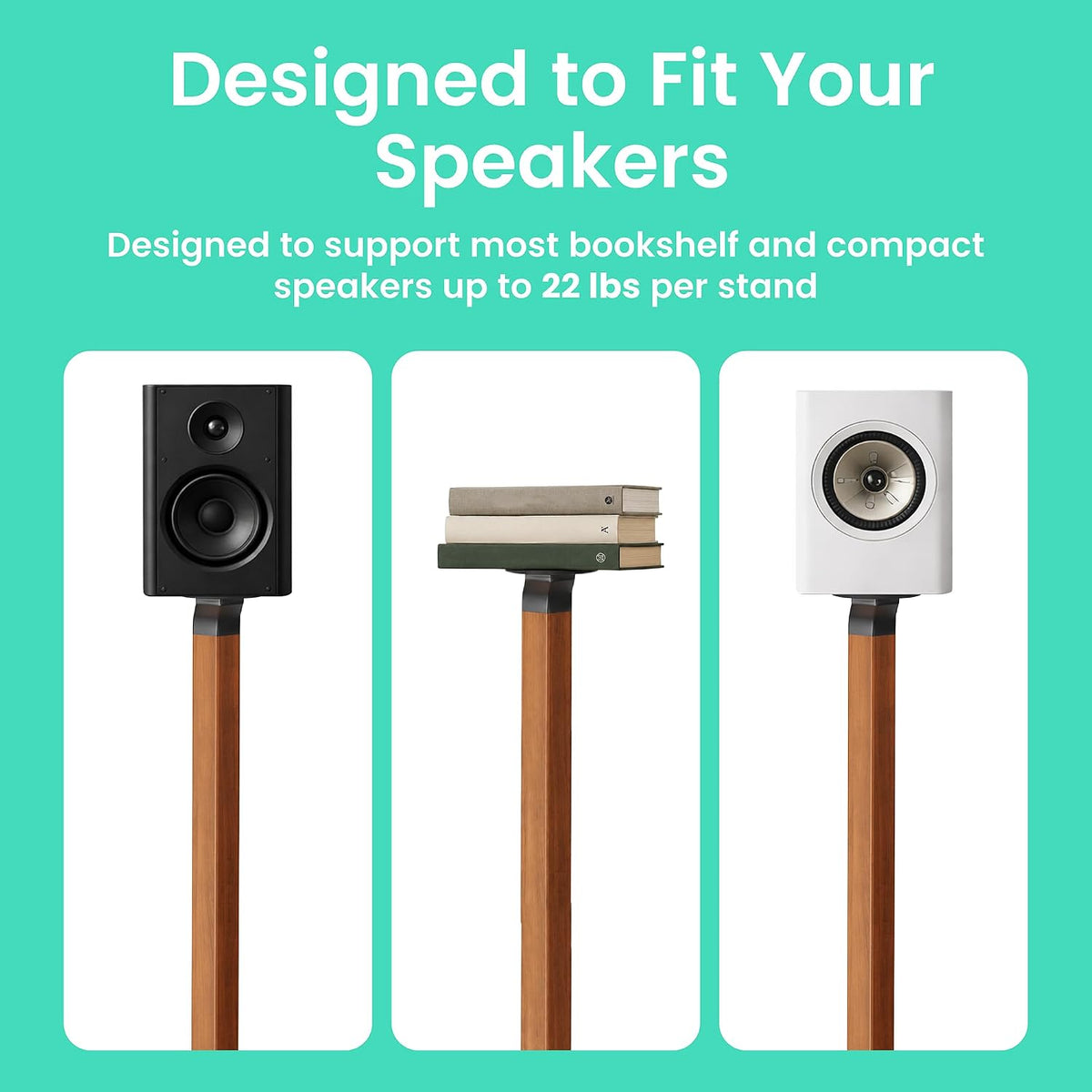 ynVISION.DESIGN Wood and Metal Speaker Stands, Pair, Black and Walnut