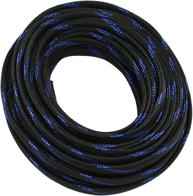 30ft PET Expandable Sleeving Wire Cable Sleeve (1/2", Steel Blue&Black)