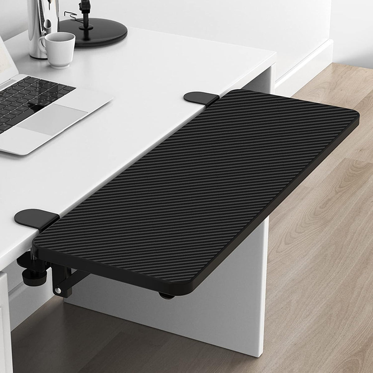 Computer Desk Extender 29.5" x 9.45" Table Arm Elbow Support Collapsible Keyboard Tray for Square Tabletop - Carbon Fiber