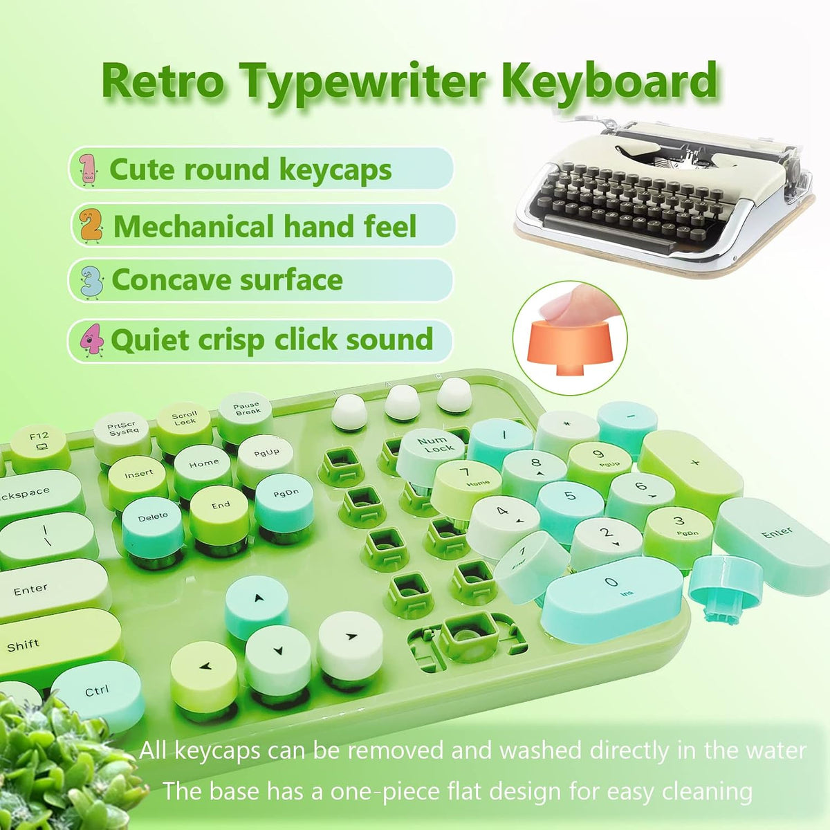 Green Retro Typewriter Wireless Keyboard and Mouse Combo for Home Office