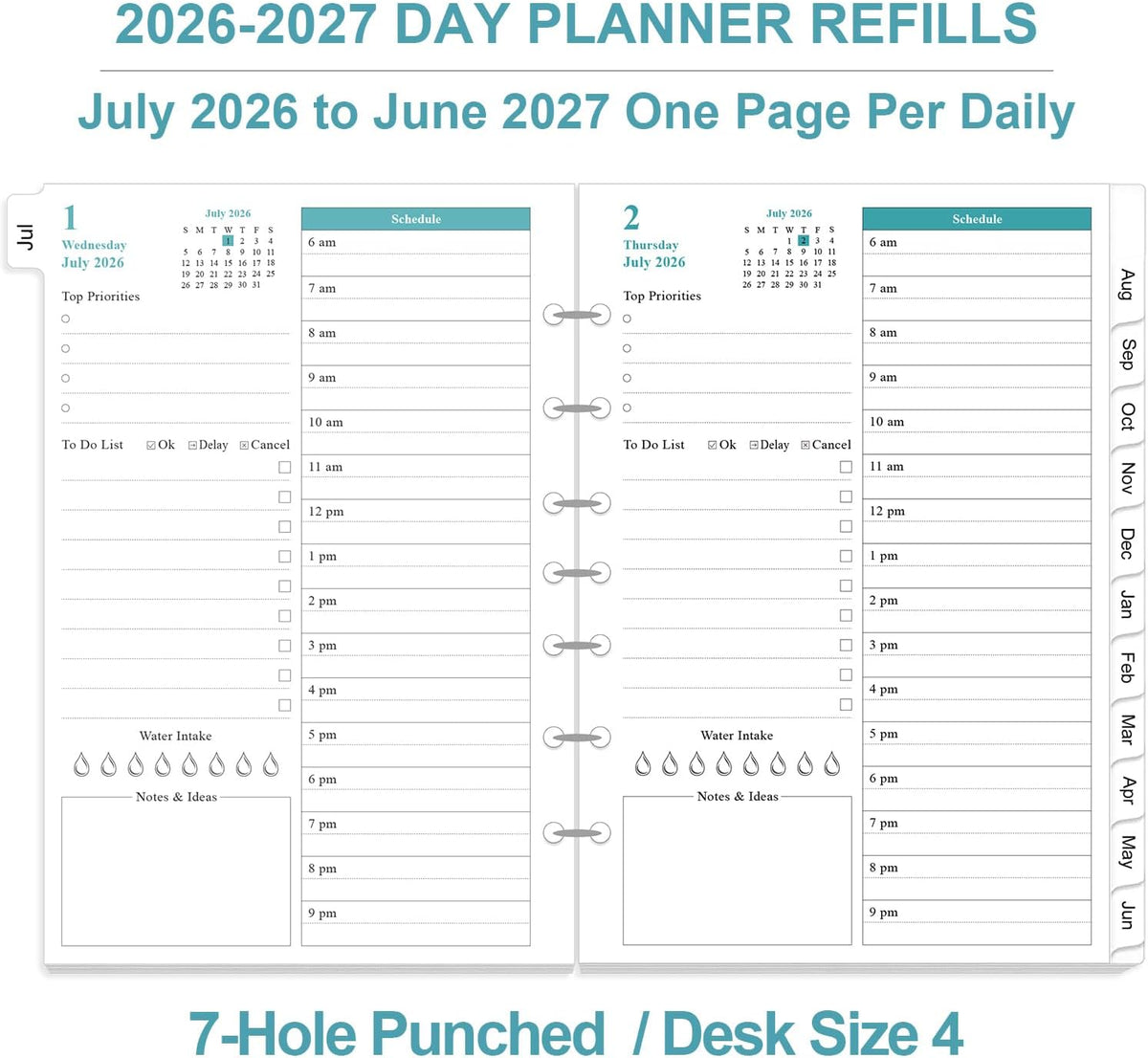 2027 Planner Refills - One Page Per Day Daily ＆ Monthly Planner, January 2027-December 2027, 7-Hole Punched，Prioritized, To-Do List, Notes, Appointment Schedule, Desk Size 4, 5.8" x 8.3"