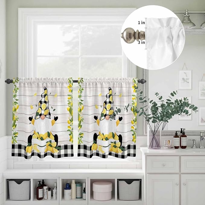 Lemon Gnomes Kitchen Curtains Set 3 Piece