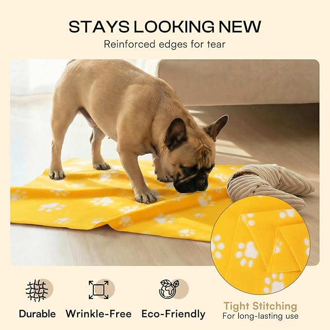 LINENLUX Cute Dog Blanket for Small Medium Dogs 6-Pack Soft Stretchy Fleece Blankets for Pet Cat Puppy Warm Wrinkle-Resistant Throw for Couch Bed Outdoor Yellow 40x31 inch (Pack of 6)