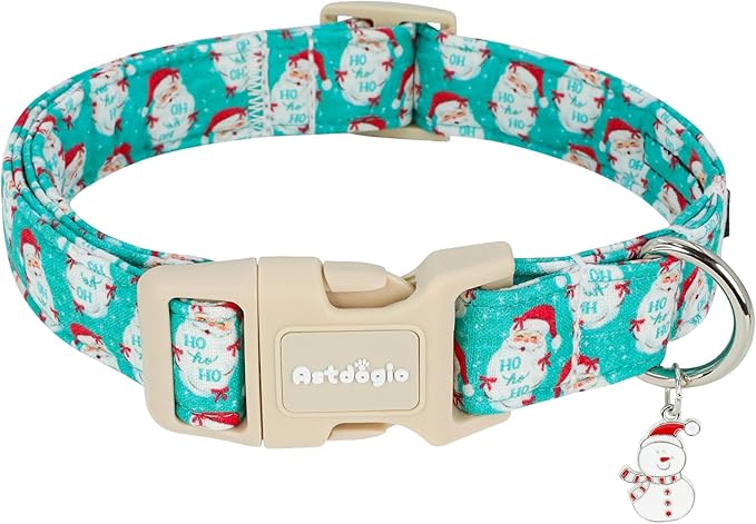 Christmas Dog Collar，Soft Cotton Dog Collars for Small Dogs, Dog Christmas Collar with Santa for Small Medium Large Dogs, Adjustable Green Collars Perfect for Girl or Boy Dog Collars-S