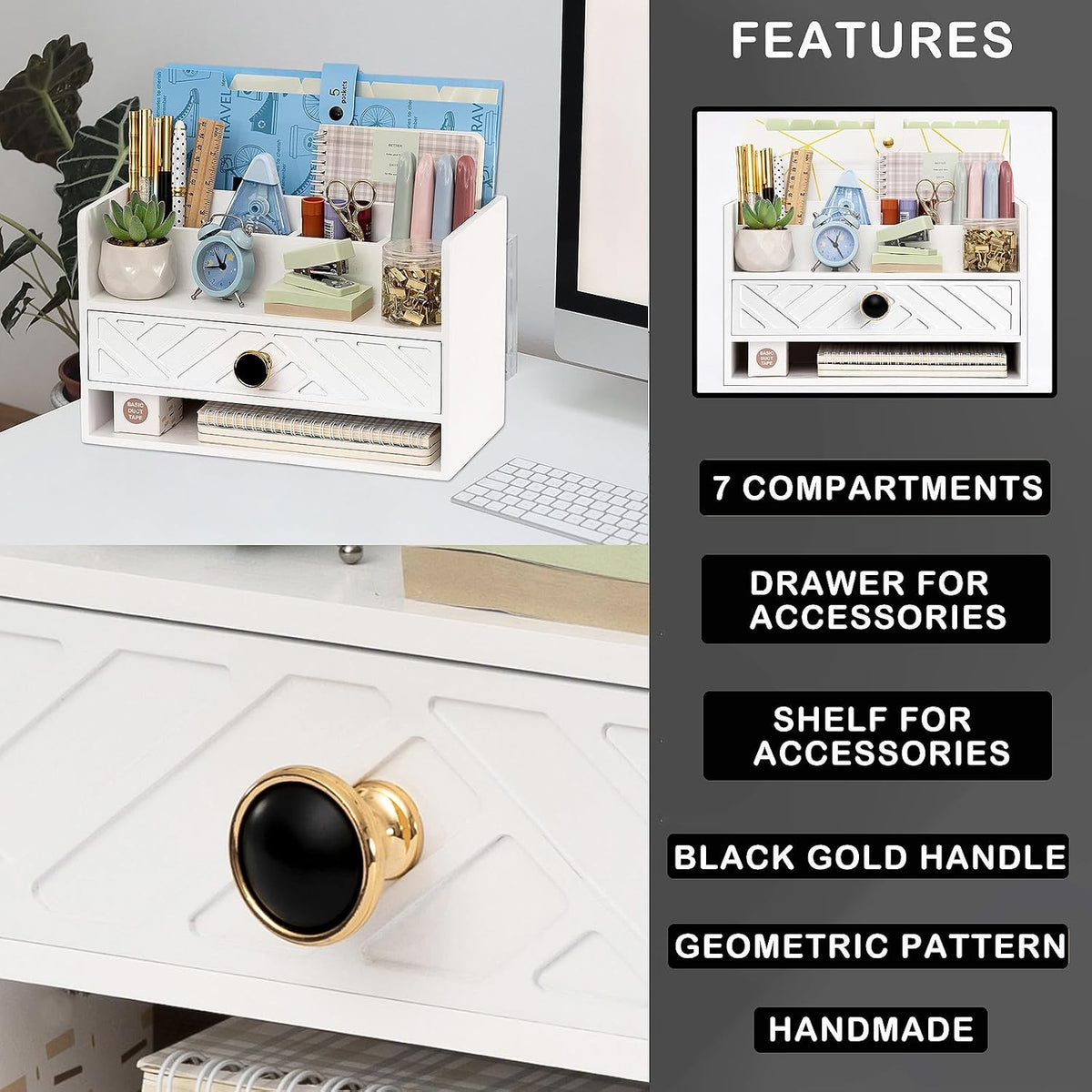 Desk Organizer with Drawer, Countertop Bill Mail Organizer and File Storage