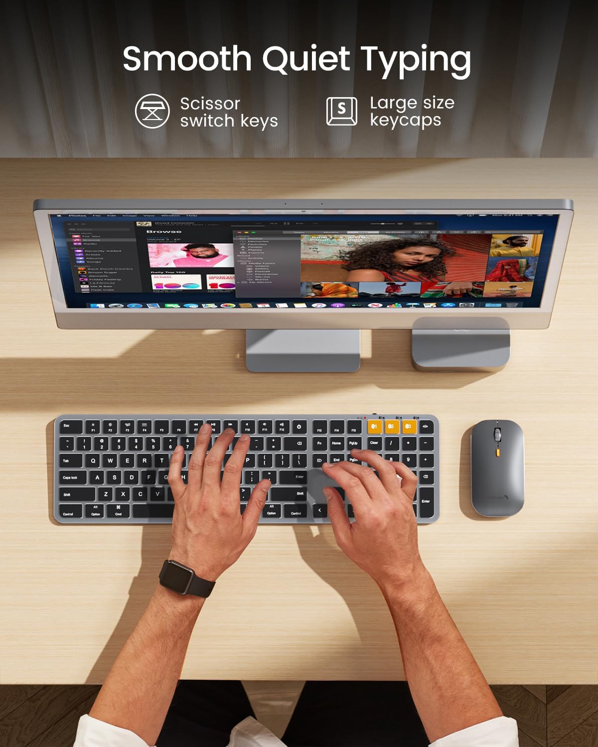 ProtoArc KM100-A Backlit Bluetooth Keyboard and Mouse for Mac, Space Gray