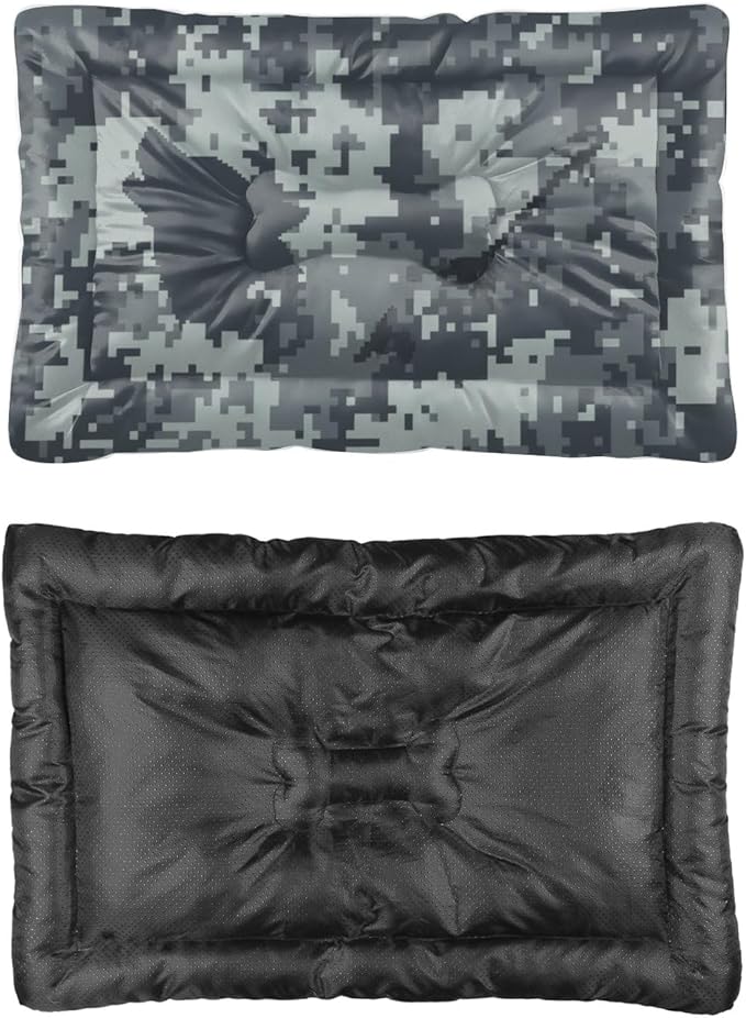 Grayscale Pixelated Camouflage Fuzzy Dog Bed Washable Dog Crate Mat Create Pad Crate Liner Pad Washable Non-Slip Small Bed Medium Tear-Resistant Mat for Cushions Indoor Outdoor 36X24 Inch