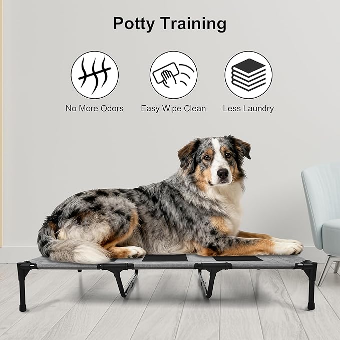 Raised Dog Bed Cooling Cot for Indoor Outdoor Use Portable Waterproof Mesh Pet Bed Washable for Large Medium Small Dogs, Grey